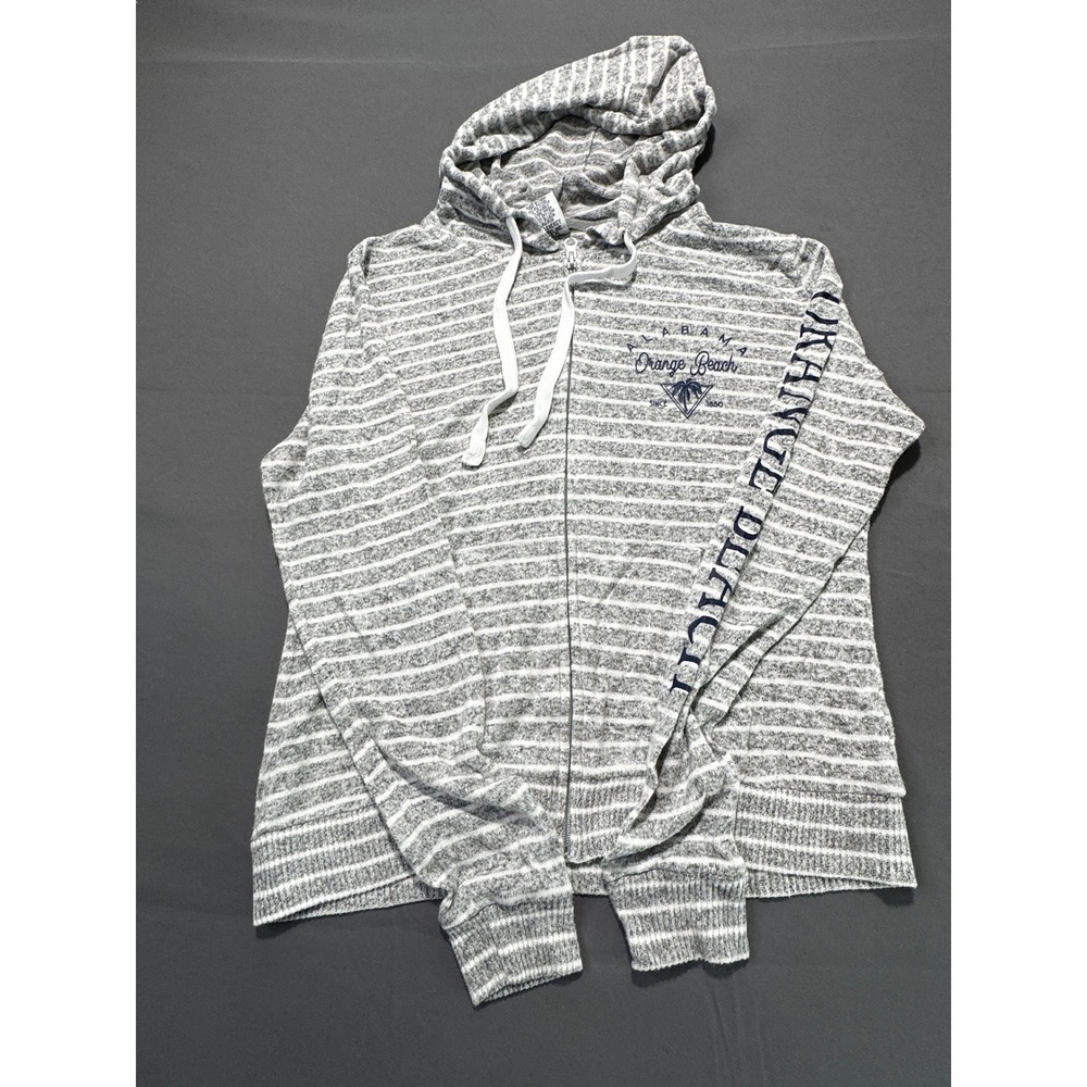 Liquid Energy Orange Beach Alabama Gray White Stripe Zip Hoodie XS Loose Relaxed